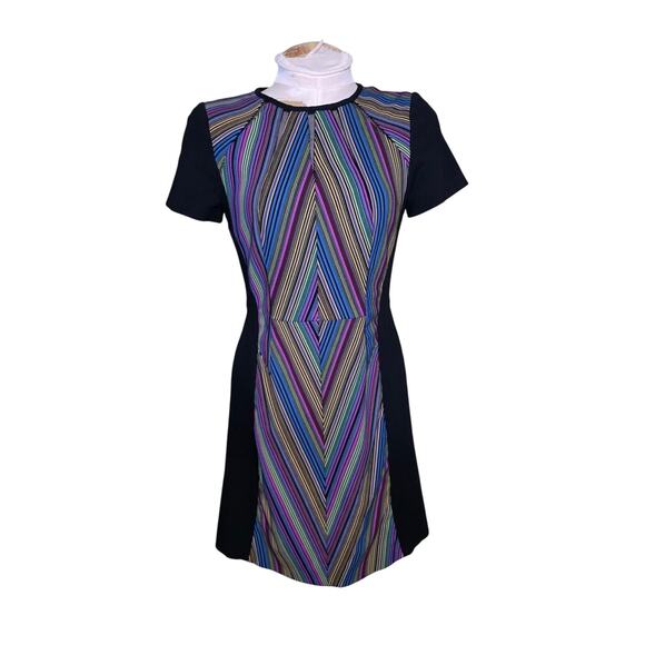 Karen Millen Black‎ Multicolor Rainbow Chevron Stripe Mod Dress Size 8 - Picture 1 of 5